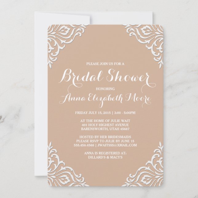 Blush Damask Elegant Bridal Shower Invitation (Front)