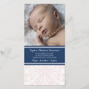 Blush Damask Thank You Baby Shower Photo Cards