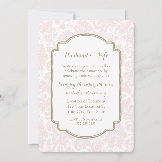 Blush Damask Vintage Vow Renewal Invitation (Back)