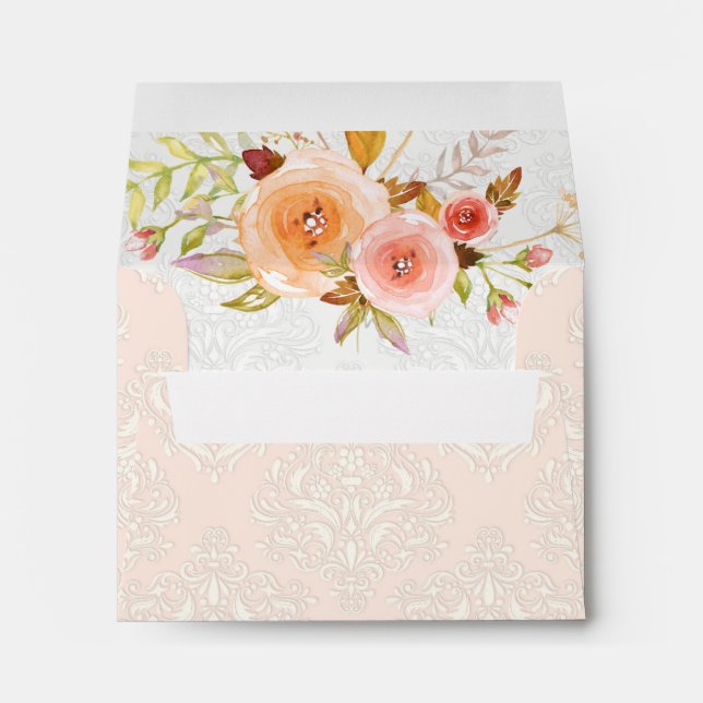 Blush Damask Watercolor Floral Wedding A2 RSVP  Envelope (Back (Bottom))