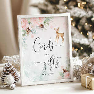 Blush deer pink snowflakes Cards and gifts Poster