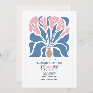 Blush & Denim Clay Abstract Floral Boho Wedding Invitation