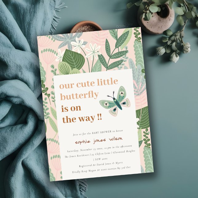 Blush Desert Retro Butterfly Garden Baby Shower Invitation (Creator Uploaded)