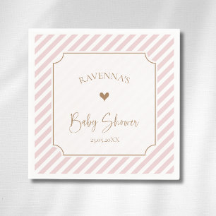 Blush Diagonal Striped Gold Frame Baby Shower Napkin