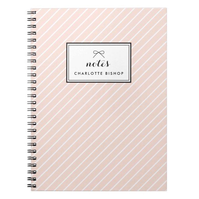 Blush Diagonal Stripes Pattern Personalised Notebook (Front)