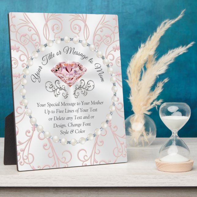 Blush Diamond and Pearls Personalised Mother's Day Plaque (Side)