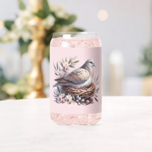 Blush Dove Nest with Flowers and Olive Branches Can Glass