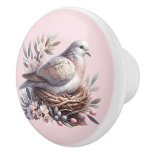 Blush Dove Nest with Flowers and Olive Branches Ceramic Knob