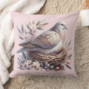 Blush Dove Nest with Flowers and Olive Branches Cushion