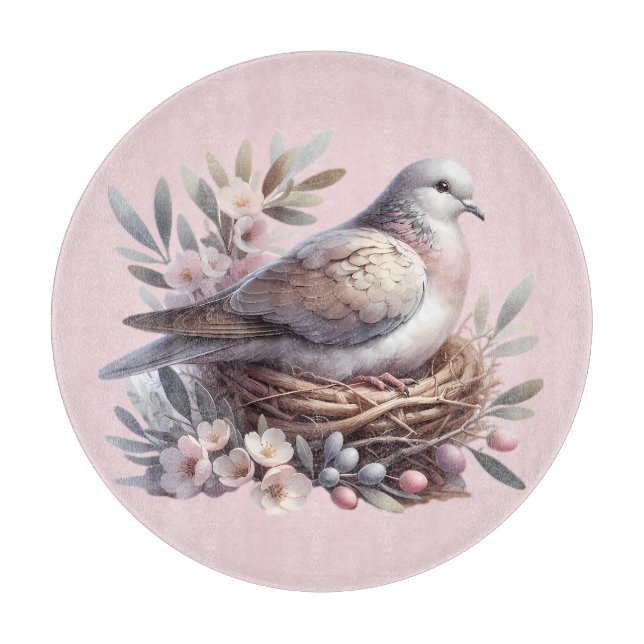 Blush Dove Nest with Flowers and Olive Branches Cutting Board (Front)