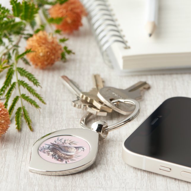 Blush Dove Nest with Flowers and Olive Branches Key Ring (Side)