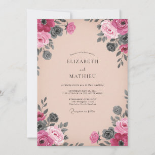 Blush Dramatic Autumn Wedding Invitation