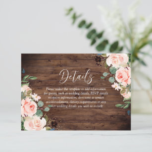 Blush Dreams: Blush Flowers & Rustic Wood Wedding Enclosure Card