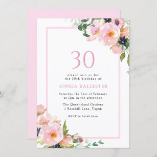 Blush Dreams Floral Womans 30th Birthday Party Invitation