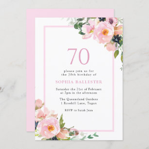 Blush Dreams Floral Womans 70th Birthday Party Invitation