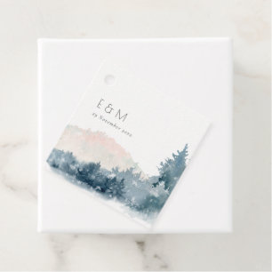 BLUSH DUSKY BLUE MOUNTAINS PINE MONOGRAM WEDDING FAVOUR TAGS