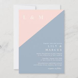 Blush Dusty Blue Elegant Modern Minimalist Wedding Invitation
