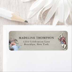 Blush Dusty Blue Floral Rabbit Alice in Wonderland Return Address Label