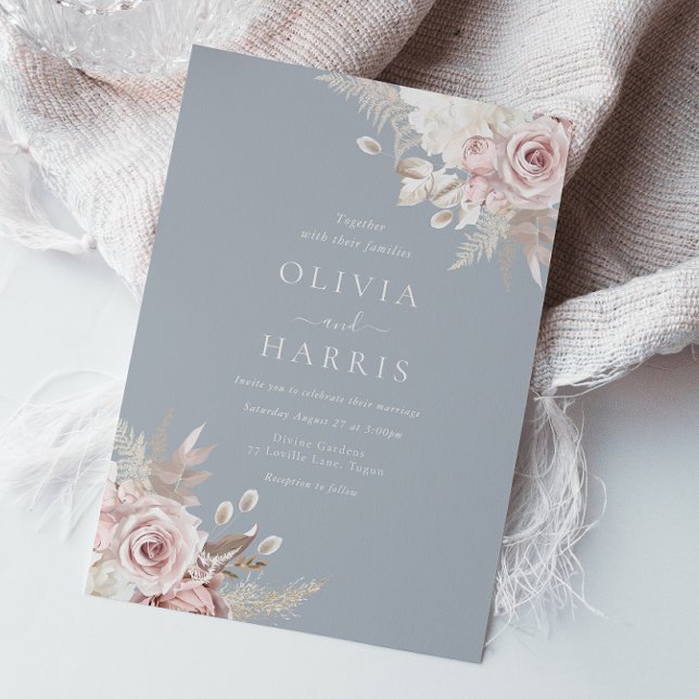 Blush, Dusty Blue & Ivory Elegant Floral Wedding Invitation (Creator Uploaded)