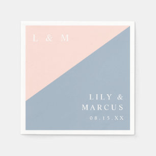 Blush Dusty Blue Modern Elegant Monogram Wedding Napkin