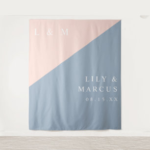 Blush Dusty Blue Modern Wedding Photo Backdrop Tapestry