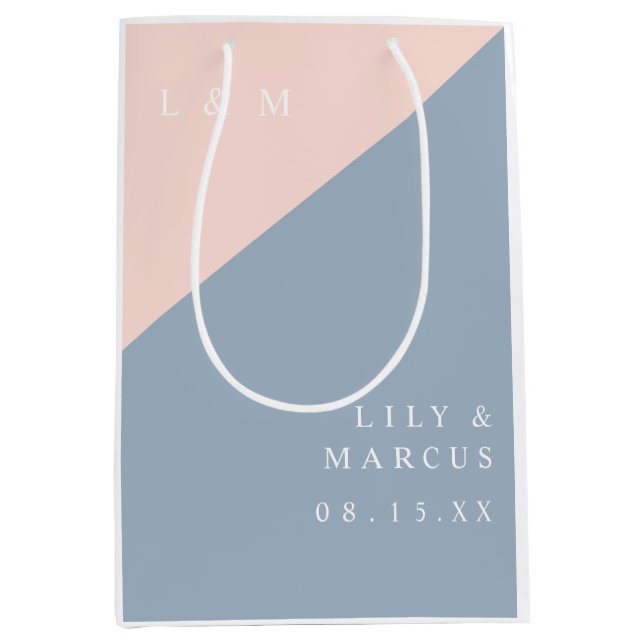 Blush Dusty Blue Mongoram Minimalist Wedding Medium Gift Bag (Front)