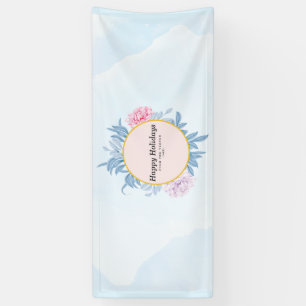 Blush Dusty Blue Watercolor Happy Holiday Party Banner