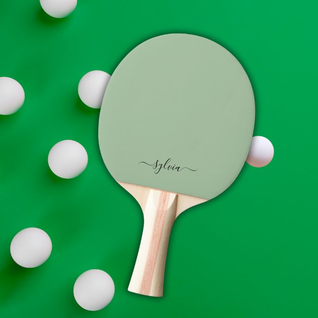 Blush Dusty Green Modern Girly Monogram Name Ping Pong Paddle (Dusty green monogram ping pong paddle)