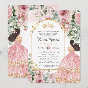 Blush Dusty Pink Floral Dress Quinceañera Sweet 16 Invitation