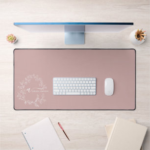 Blush Dusty Pink Girly Script Monogram Name Modern Desk Mat