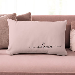 Blush Dusty Pink Girly Script Monogram Name Modern Lumbar Cushion