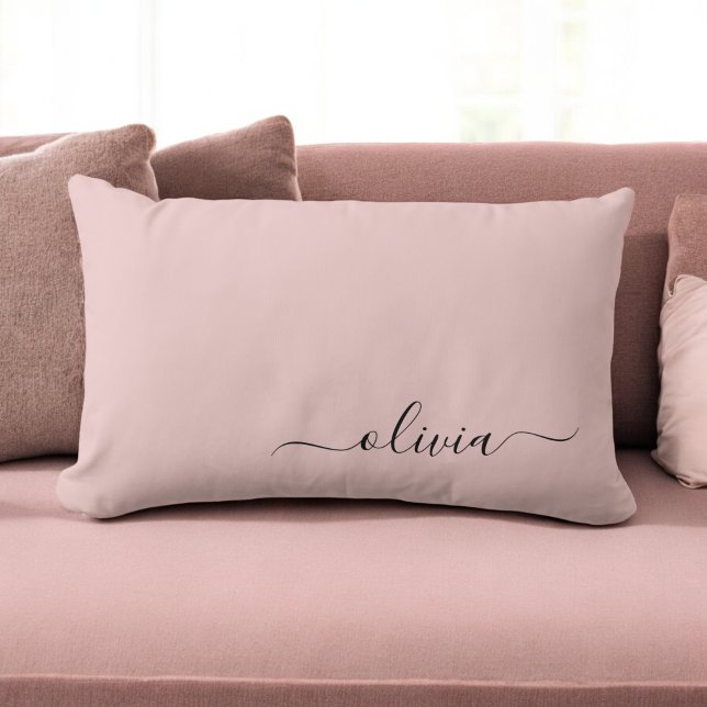Blush Dusty Pink Girly Script Monogram Name Modern Lumbar Cushion (Creator Uploaded)