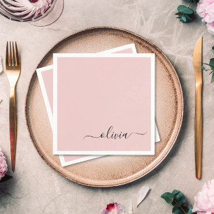Blush Dusty Pink Girly Script Monogram Name Modern Napkin