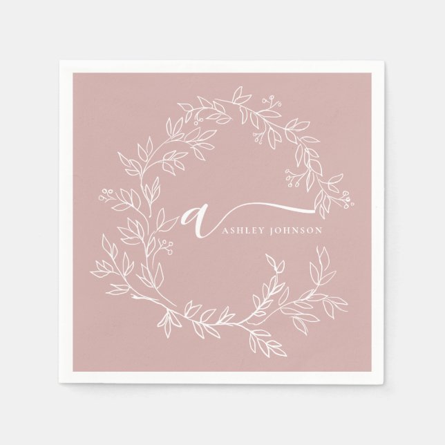 Blush Dusty Pink Girly Script Monogram Name Modern Napkin (Front)