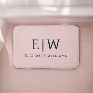 Blush Dusty Pink Modern Script Girly Monogram Name Bath Mat