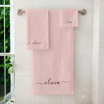 Blush Dusty Pink Modern Script Girly Monogram Name Bath Towel Set<br><div class="desc">Blush Dusty Pink Simple Script Monogram Name Spiral Notebook Planner. This makes the perfect sweet 16 birthday,  wedding,  bridal shower,  anniversary,  baby shower or bachelorette party gift for someone that loves glam luxury and chic styles.</div>