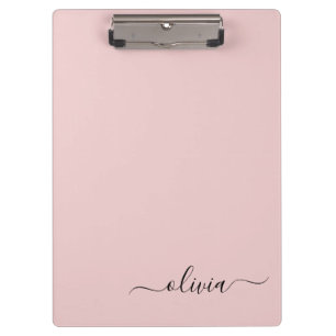 Blush Dusty Pink Modern Script Girly Monogram Name Clipboard