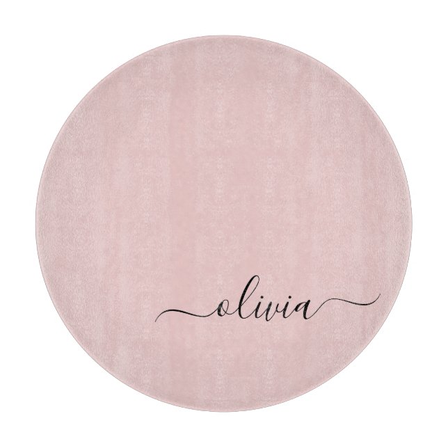 Blush Dusty Pink Modern Script Girly Monogram Name Cutting Board (Front)