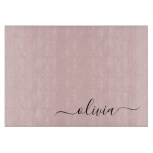 Blush Dusty Pink Modern Script Girly Monogram Name Cutting Board