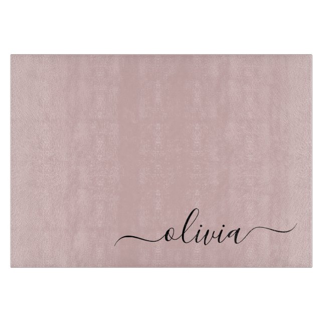 Blush Dusty Pink Modern Script Girly Monogram Name Cutting Board (Front)