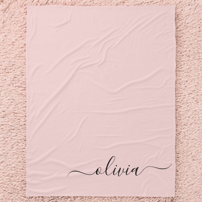 Blush Dusty Pink Modern Script Girly Monogram Name Fleece Blanket (Creator Uploaded)