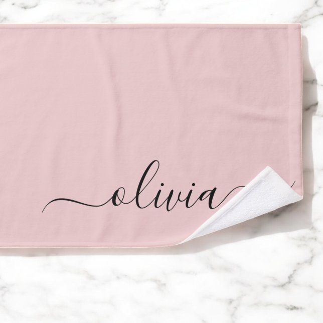 Blush Dusty Pink Modern Script Girly Monogram Name Hand Towel (Creator Uploaded)