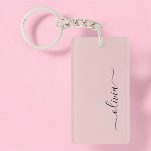 Blush Dusty Pink Modern Script Girly Monogram Name Key Ring