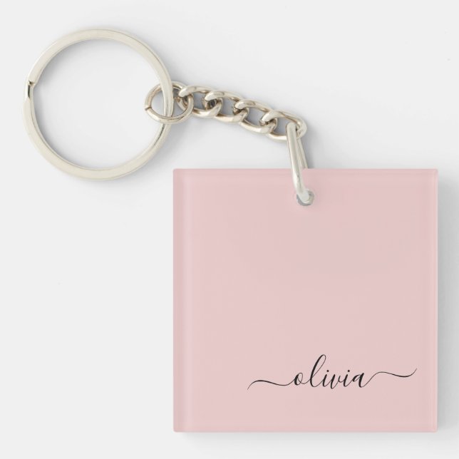 Blush Dusty Pink Modern Script Girly Monogram Name Key Ring (Front)