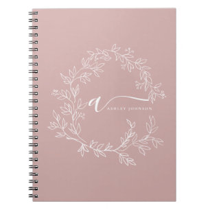 Blush Dusty Pink Modern Script Girly Monogram Name Notebook