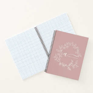 Blush Dusty Pink Modern Script Girly Monogram Name Notebook