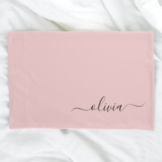 Blush Dusty Pink Modern Script Girly Monogram Name Pillowcase