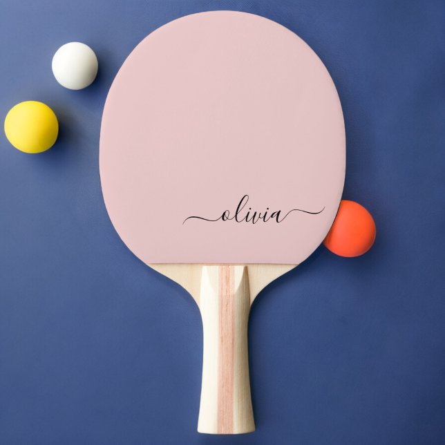Blush Dusty Pink Modern Script Girly Monogram Name Ping Pong Paddle (Creator Uploaded)