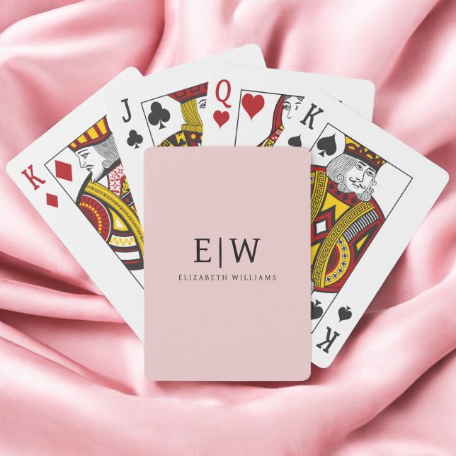 Blush Dusty Pink Modern Script Girly Monogram Name Playing Cards (Creator Uploaded)