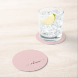 Blush Dusty Pink Modern Script Girly Monogram Name Round Paper Coaster<br><div class="desc">Blush Dusty Pink Simple Script Monogram Name Paper Coasters. This makes the perfect graduation,  birthday,  wedding,  bridal shower,  anniversary,  baby shower or bachelorette party gift for someone that loves glam luxury and chic styles.</div>